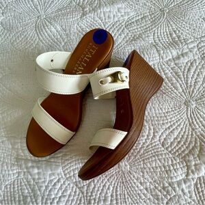 Italian Shoemakers White and Brown Light Wedge Sandals Platform Bride Grad